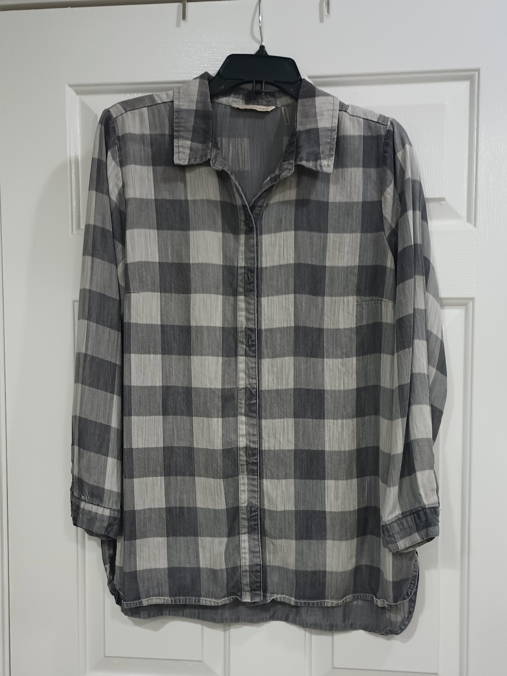 Soft Surroundings Gray Plaid Button-Front Shirt
